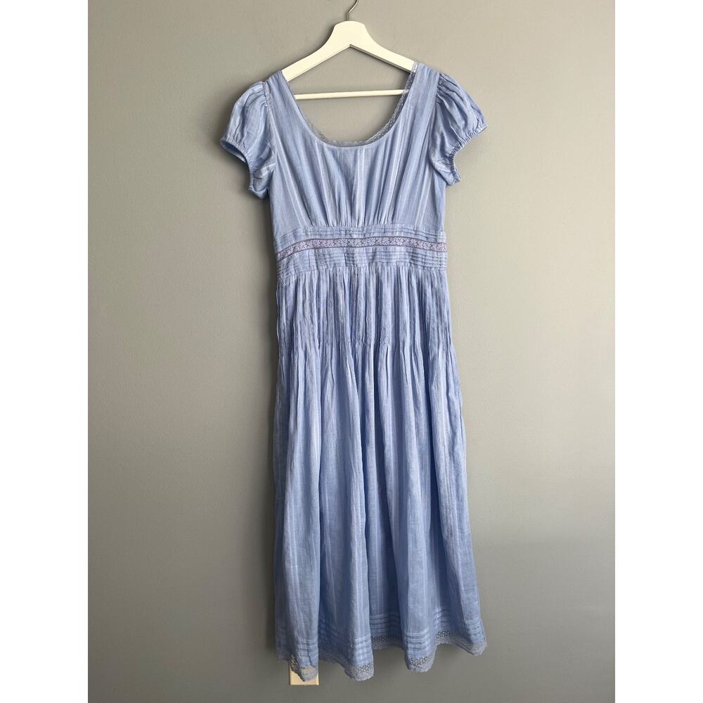 J.Crew 6 Blue Striped Puff Sleeve Midi Dress NWT $188 Cottagecore Lace Trim - Picture 9 of 10